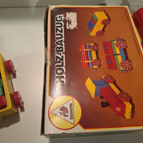 Complete Vintage Eichhorn Holz-Bauzug Wooden Train Set Age2+ Original Box Blocks - Picture 10 of 12